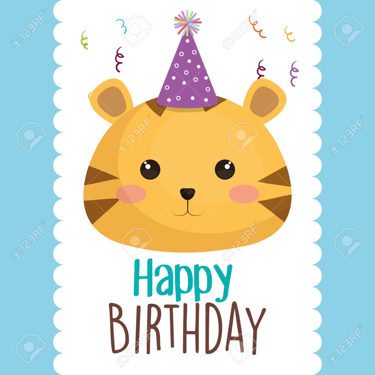 かわいい猫の文字ベクトルイラストデザインとハッピーバースデーカード のイラスト素材 ベクタ Image