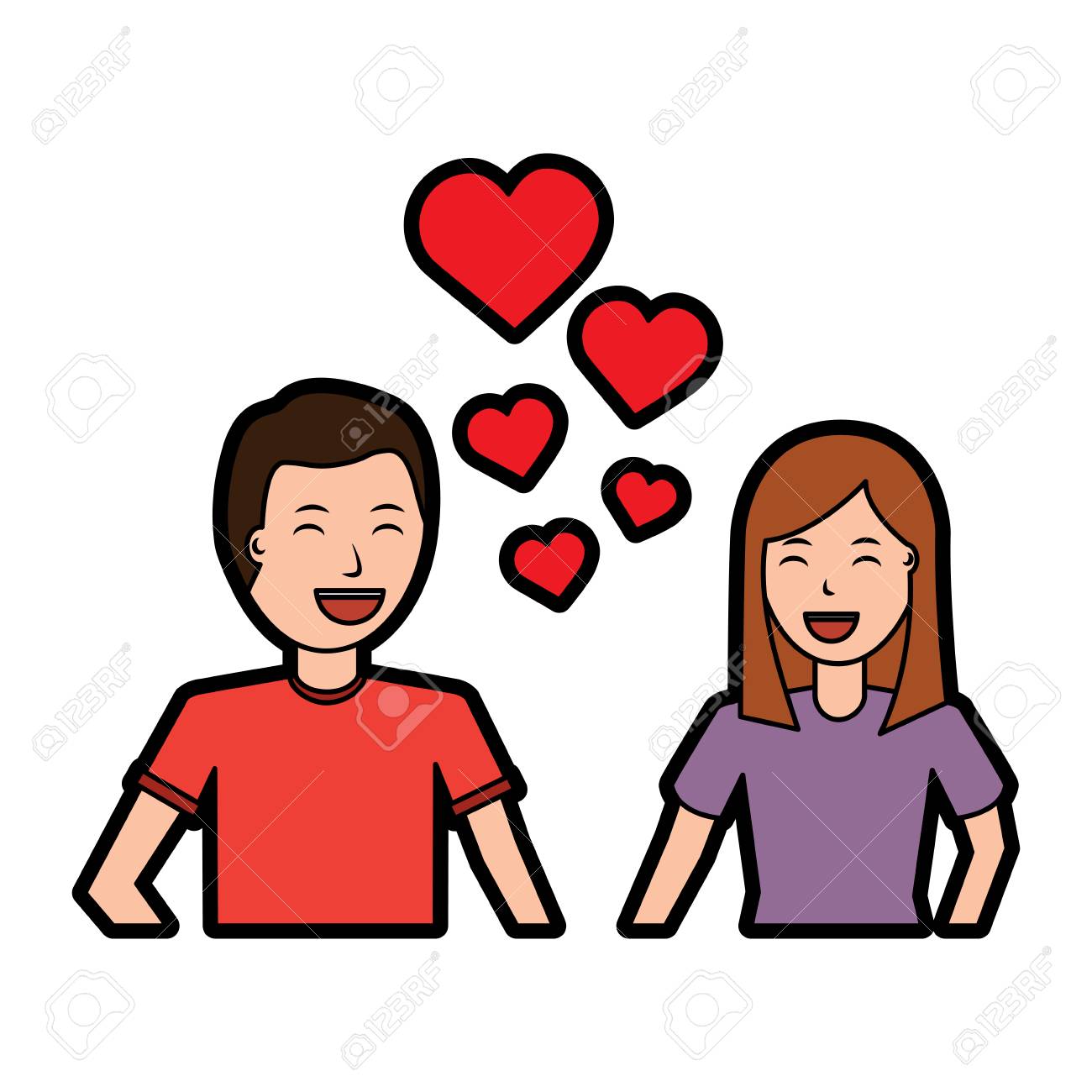 幸せなカップルは一緒に抱き合った心愛ベクターイラストのイラスト素材 ベクタ Image