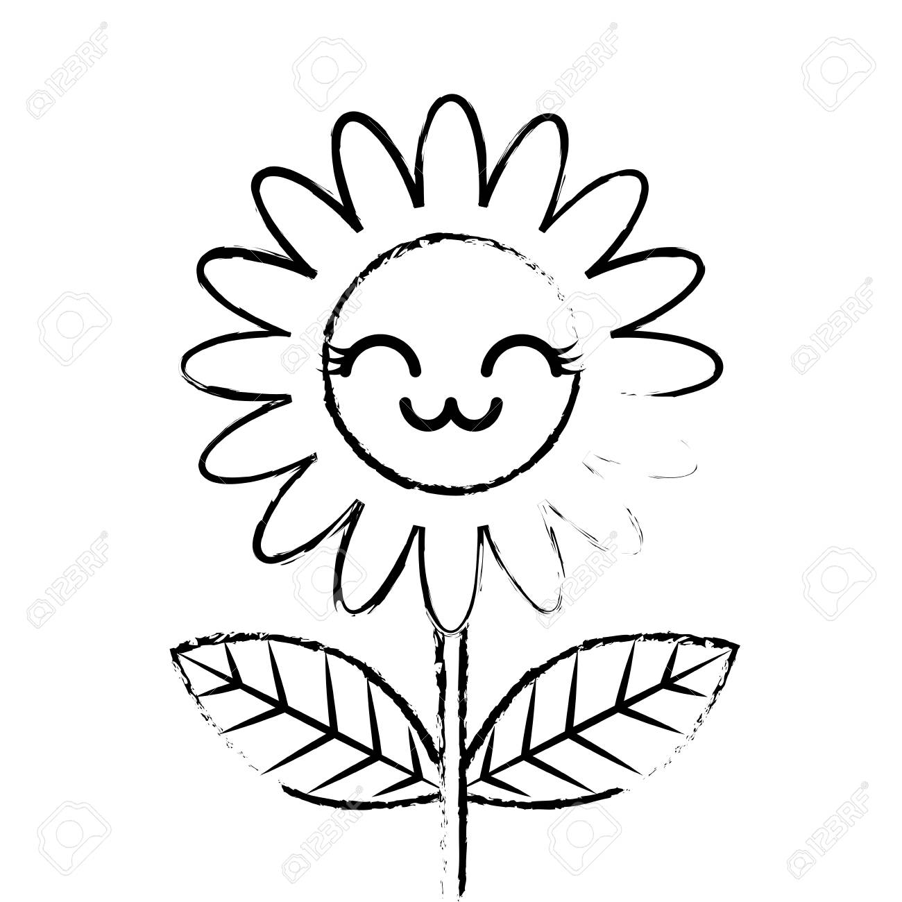 かわいい花の装飾漫画ベクトルイラストスケッチデザインのイラスト素材 ベクタ Image 96806695