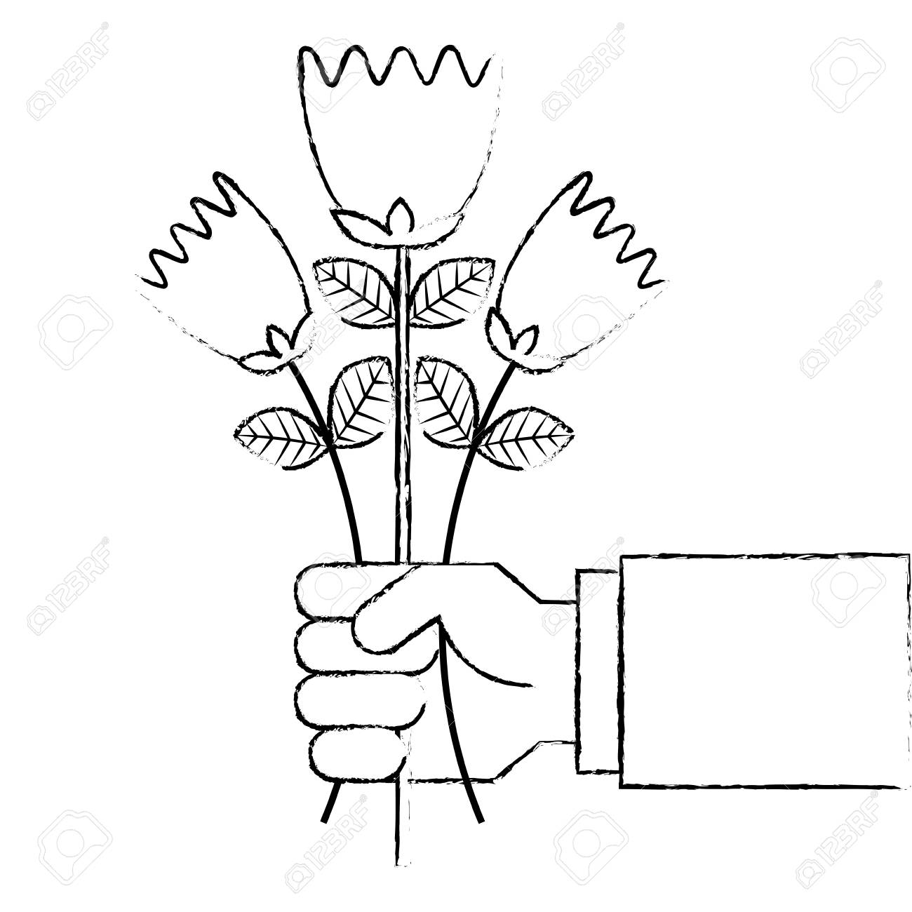 Hand Of Man Holding Flower Romantic Gift Vector Illustration