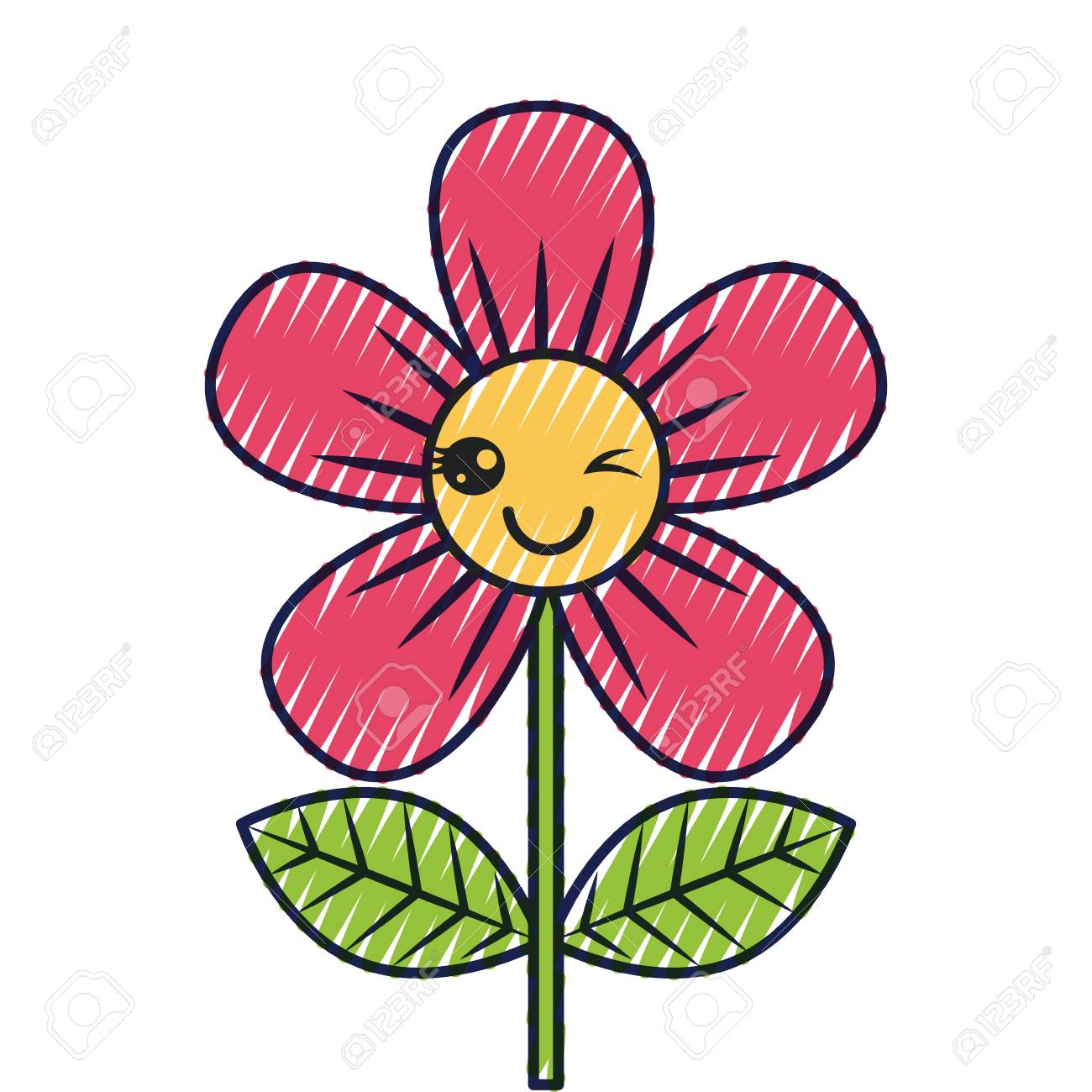 beautiful flower wink cartoon vector illustration