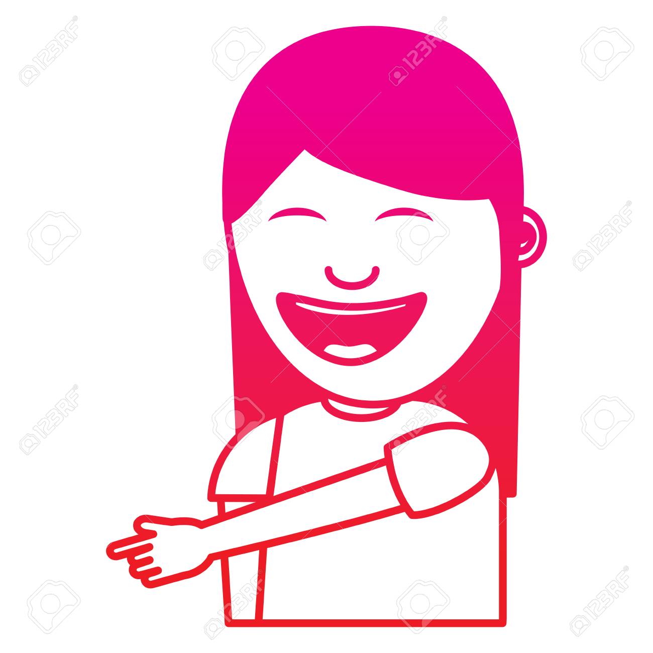 指で指差す若い女性を笑う肖像画 何かベクトルイラストグラデーションカラー画像のイラスト素材 ベクタ Image