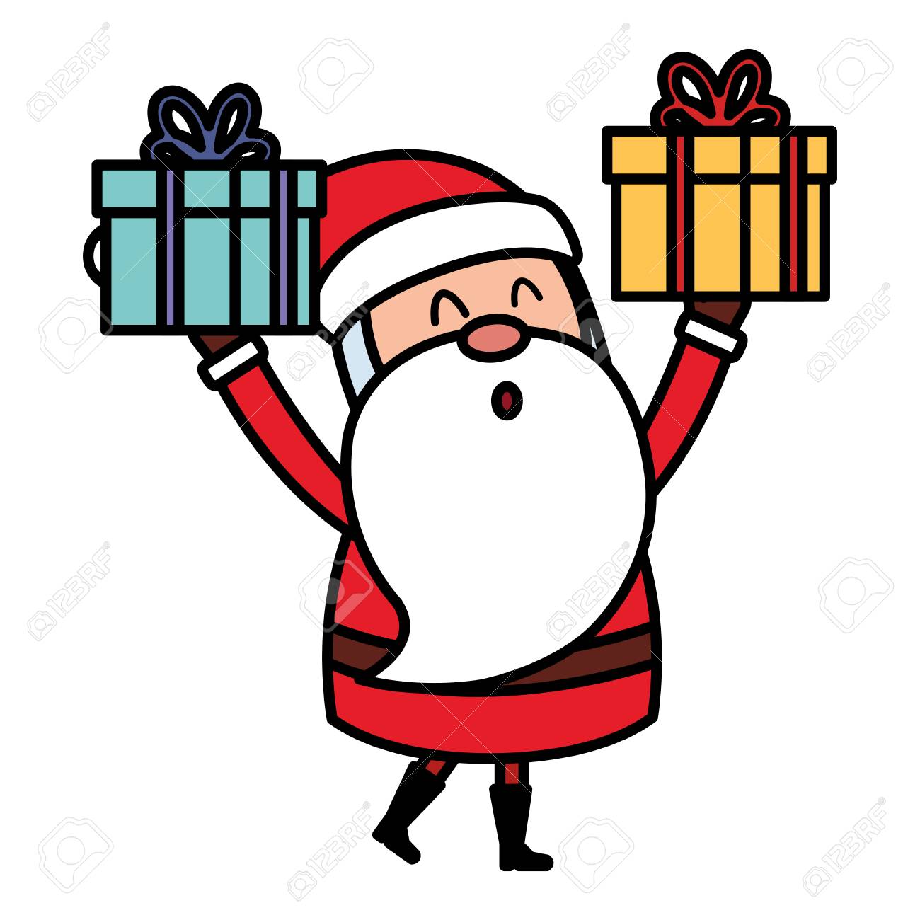 Cute Santa Claus With Gift Comic Character Vector Illustration