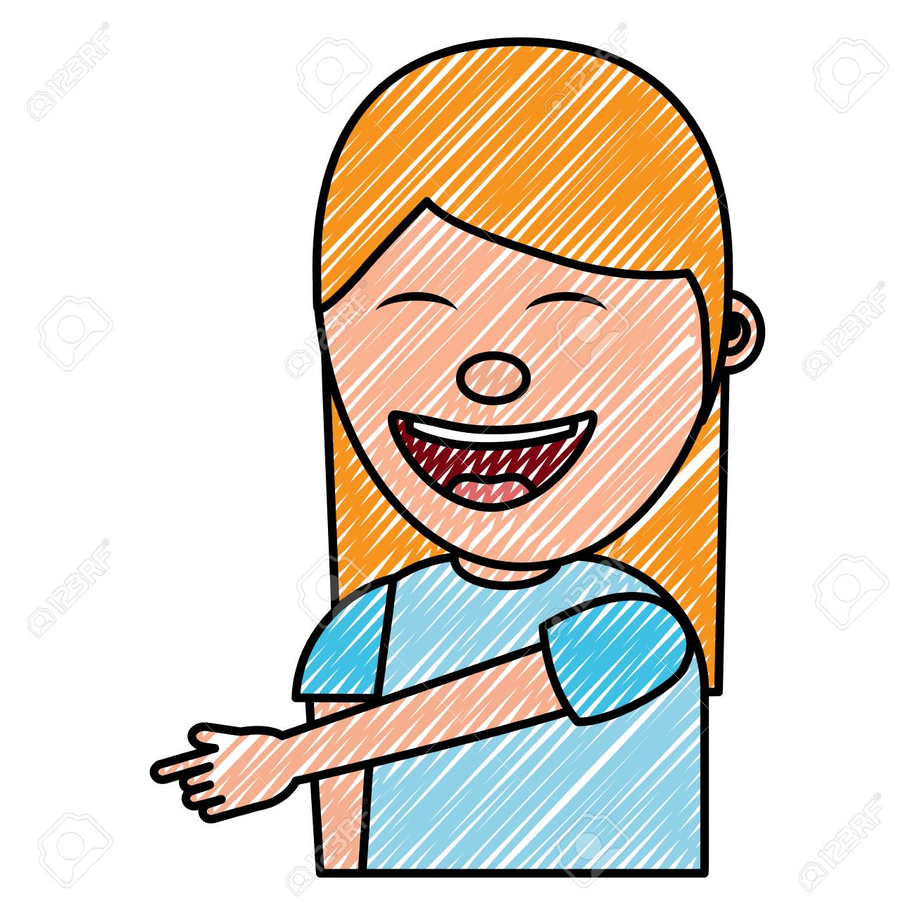 指で指で指差し笑う若い女性の肖像画 ベクトルイラスト描き画像のイラスト素材 ベクタ Image