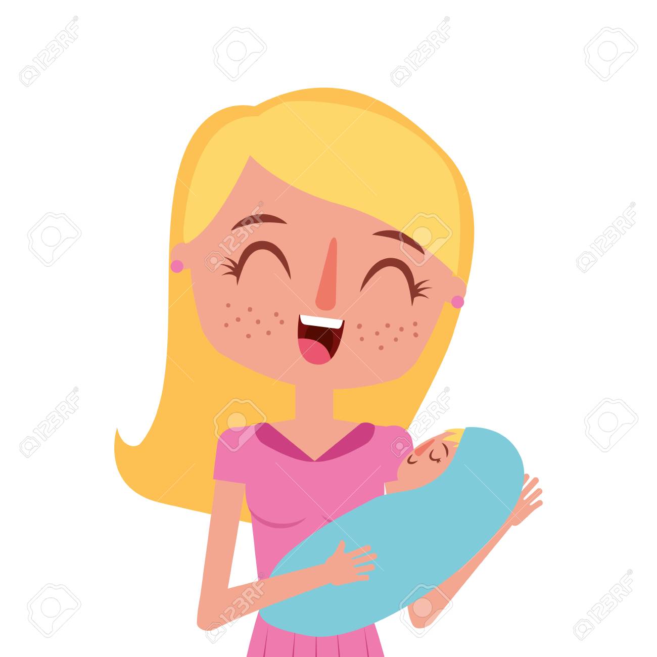 幸せな若い母親は小さな幼児の息子ベクトルイラストを抱きしめるのイラスト素材 ベクタ Image