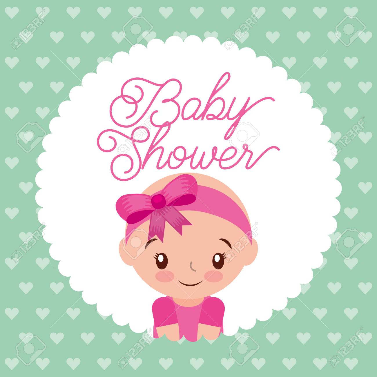 Cute Little Girl Label Invitation Baby Shower Card Vector Illustration Royalty Free Cliparts