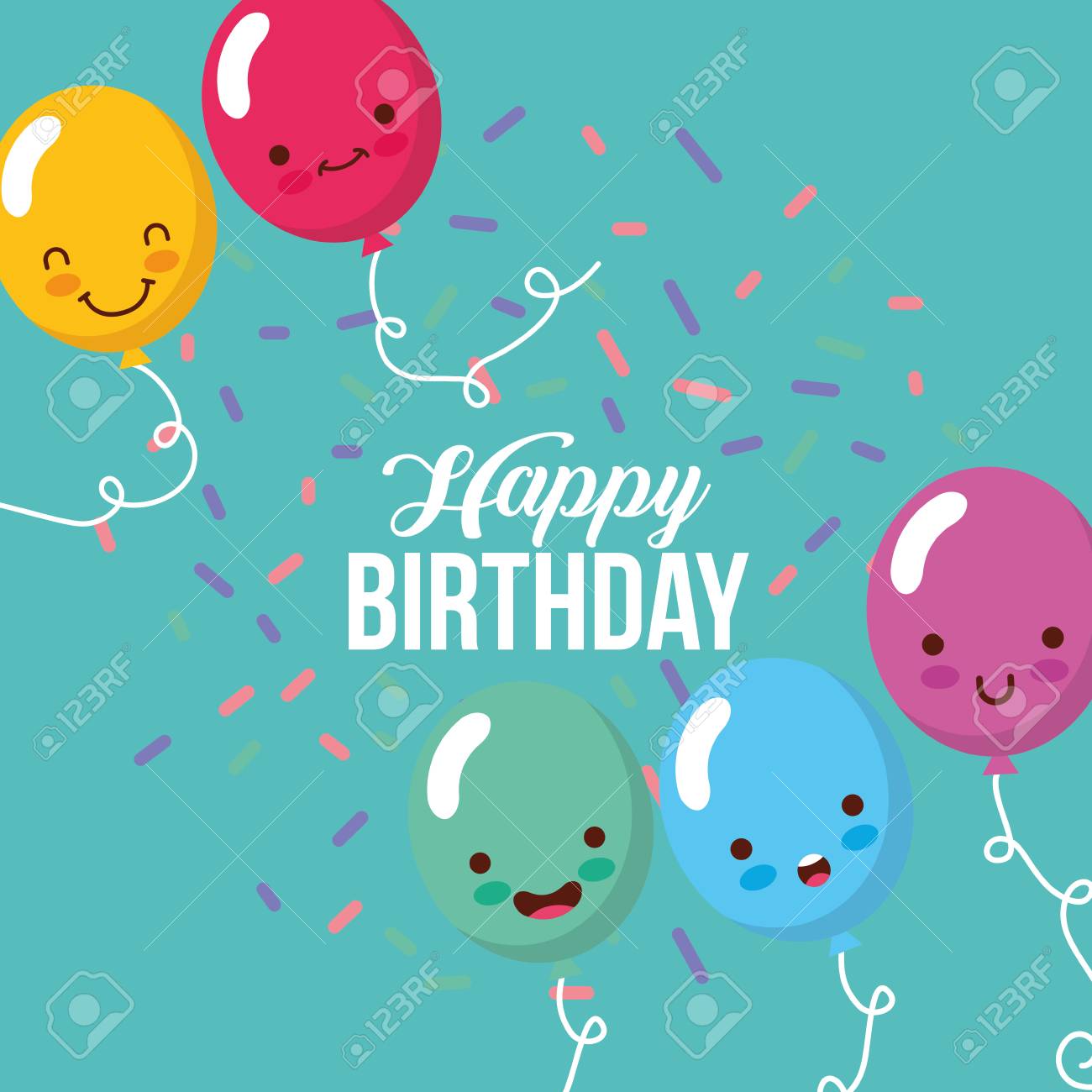 Cute Balloons Cartoon Confetti Happy Birthday Card Vector Illustration Royalty Free Cliparts Vectors And Stock Illustration Image 97336647 cute balloons cartoon confetti happy birthday card vector illustration