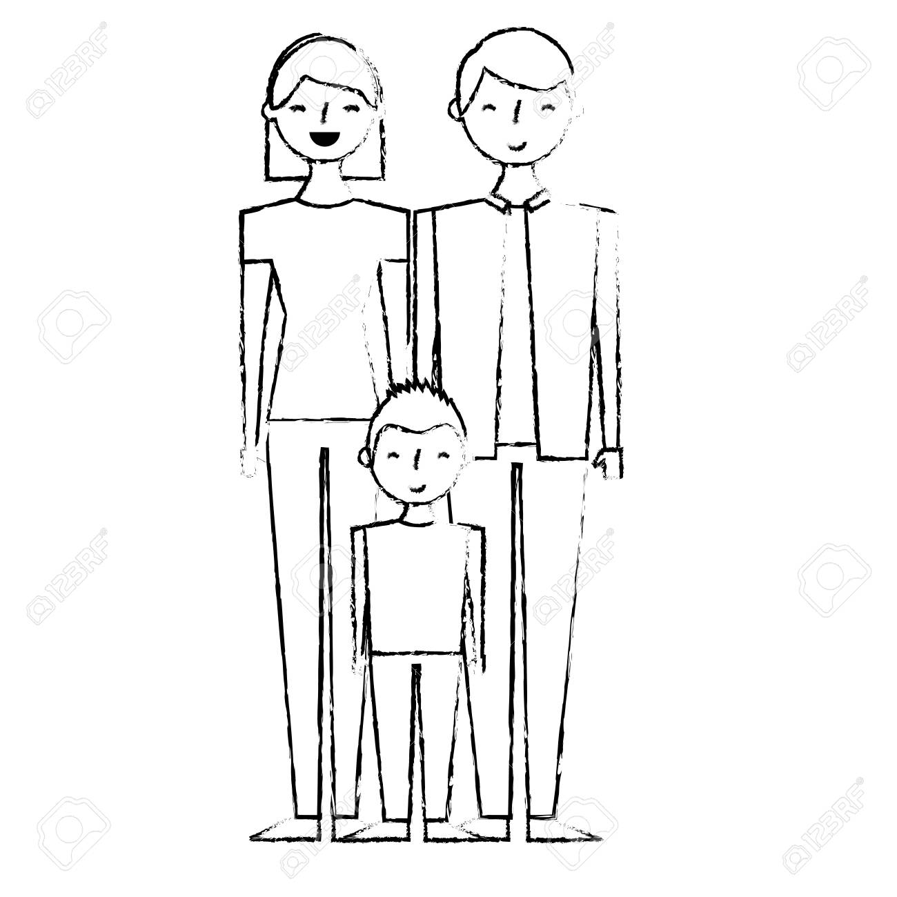 Happy Family Standing Together Father Mother And Son Vector