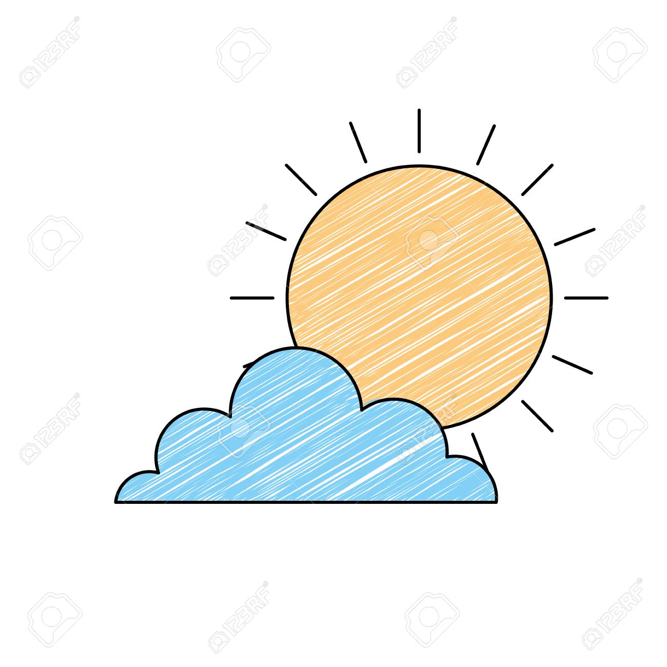 Weather Summer Season Sun Clouds Day Vector Illustration Drawing ...