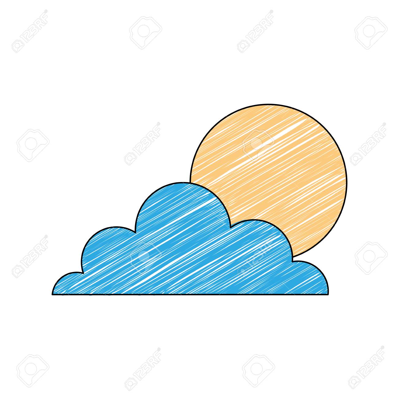 Weather Summer Season Sun Clouds Day Vector Illustration Drawing