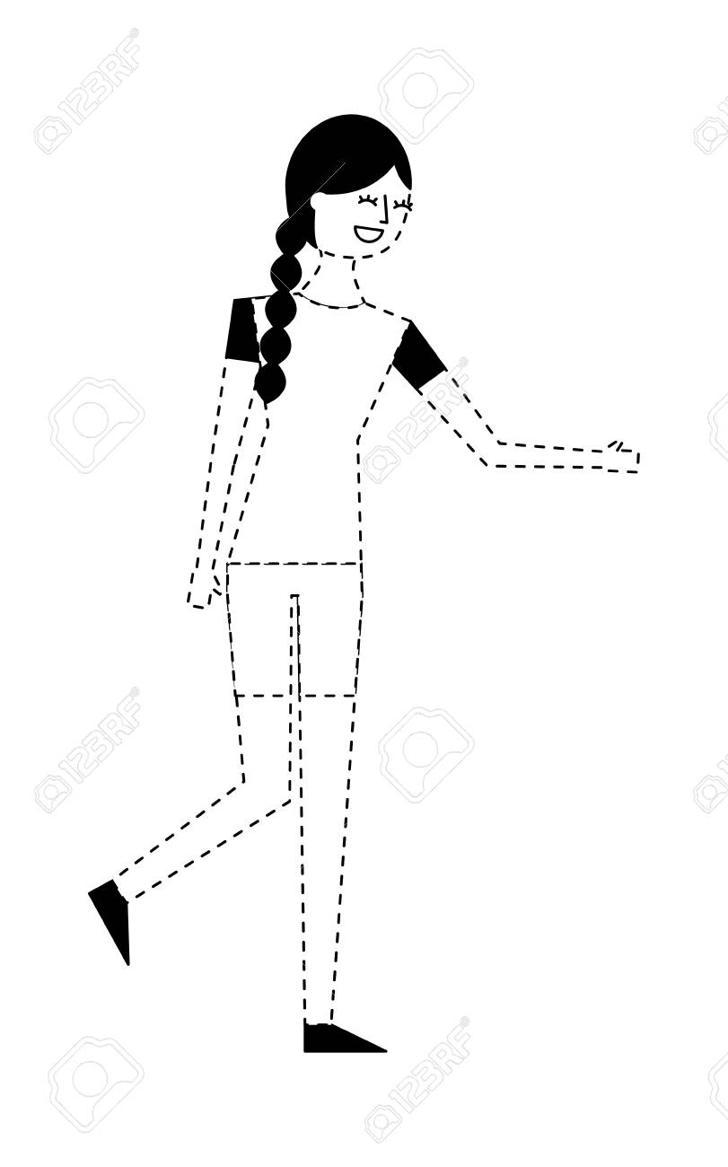 腕ベクトルイラストモノクロ点線画像でジェスチャー若い女性の人々のキャラクターのイラスト素材 ベクタ Image