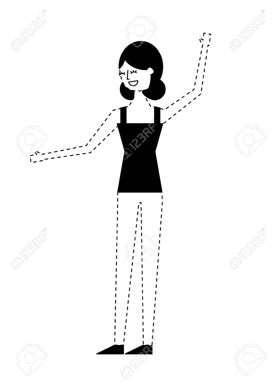 腕ベクトルイラストモノクロ点線画像でジェスチャー若い女性の人々のキャラクターのイラスト素材 ベクタ Image