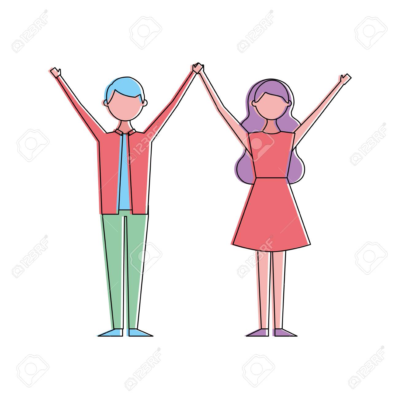 若い高い腕のカップルの人々のキャラクターベクトルイラスト のイラスト素材 ベクタ Image