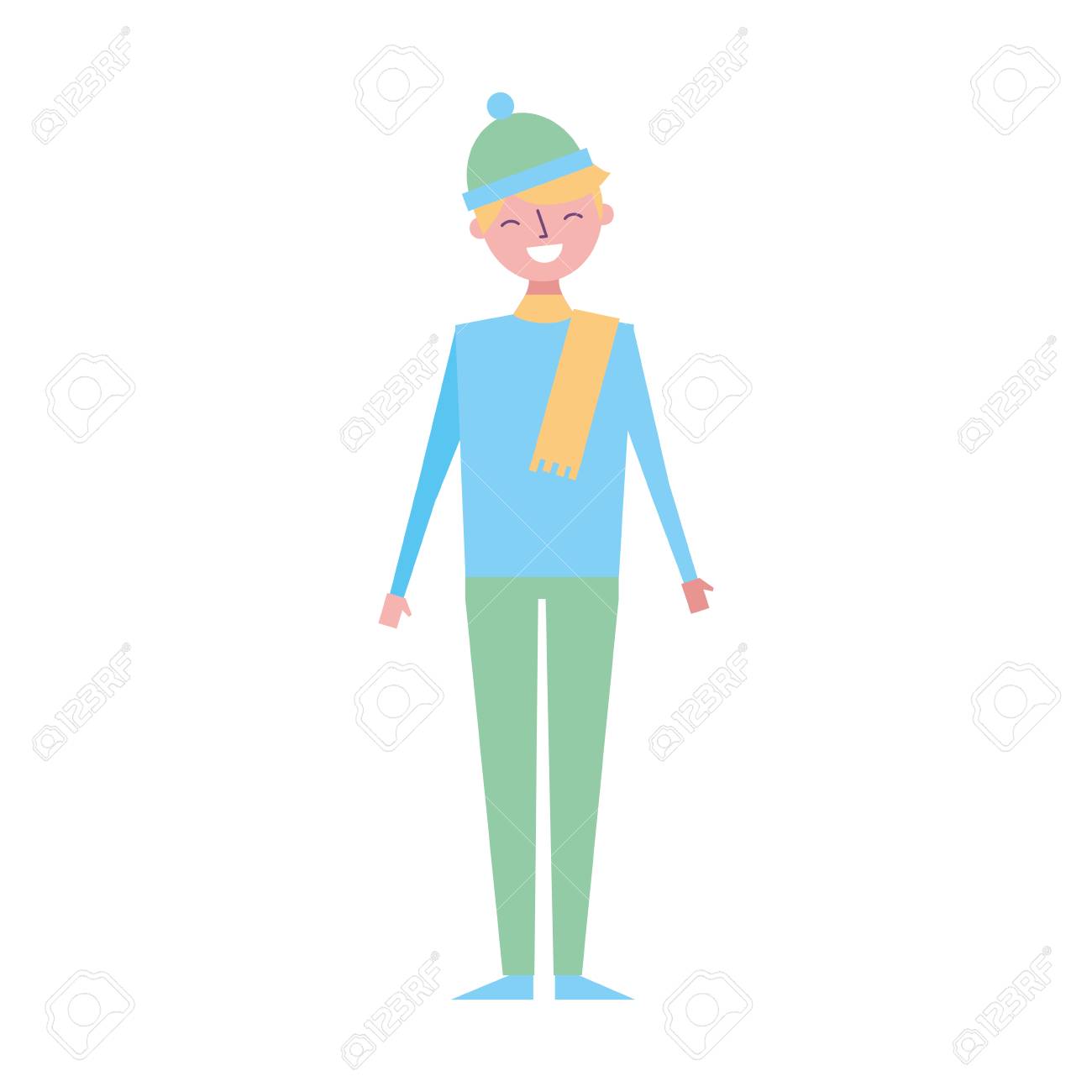 カジュアルな服で幸せな男のキャラクター男性暖かいベクトルイラスト のイラスト素材 ベクタ Image