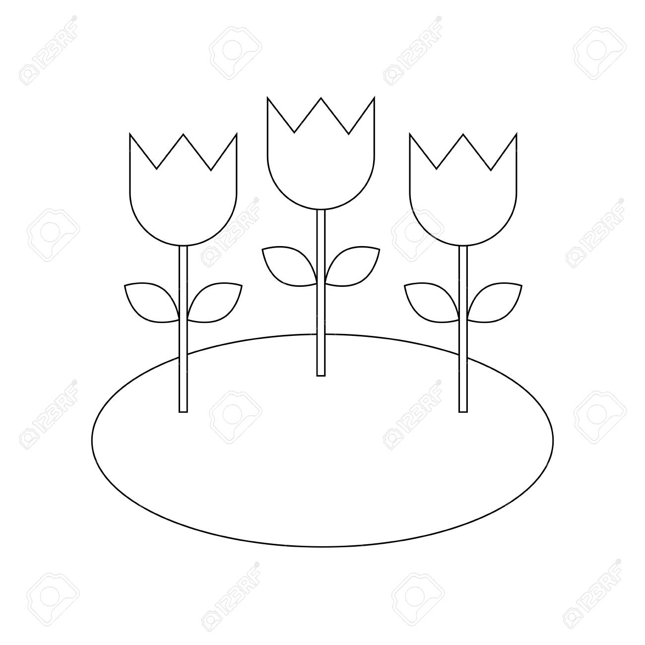 フィールド自然ベクトルイラスト細線の装飾花チューリップのイラスト素材 ベクタ Image