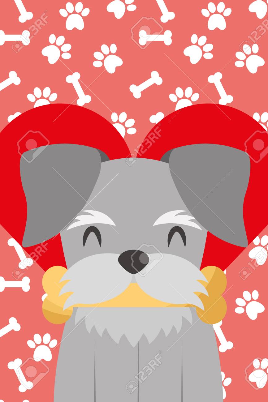 口の中に骨を持つ犬の足は 心臓ベクトルのイラストを愛する のイラスト素材 ベクタ Image