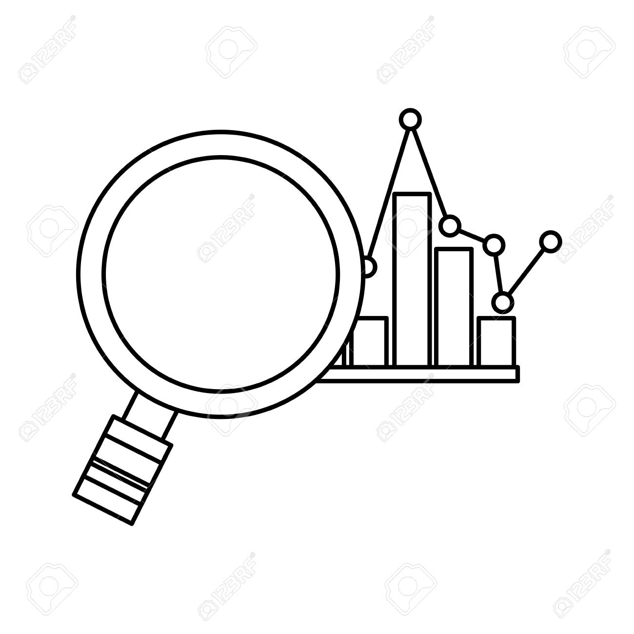 拡大鏡ガラス分析棒グラフ統計量尖線ベクトルイラストのアウトラインデザインのイラスト素材 ベクタ Image