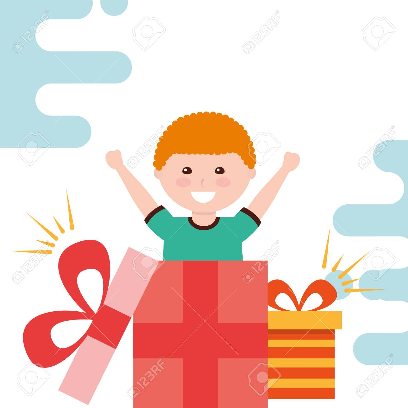 かわいい男の子サプライズギフトボックス出てくるベクトルイラスト のイラスト素材 ベクタ Image