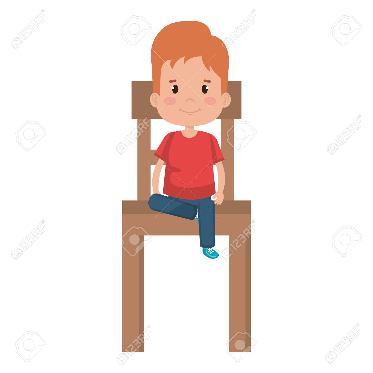椅子に座っている小さな男の子木製文字ベクトルイラストデザインのイラスト素材 ベクタ Image
