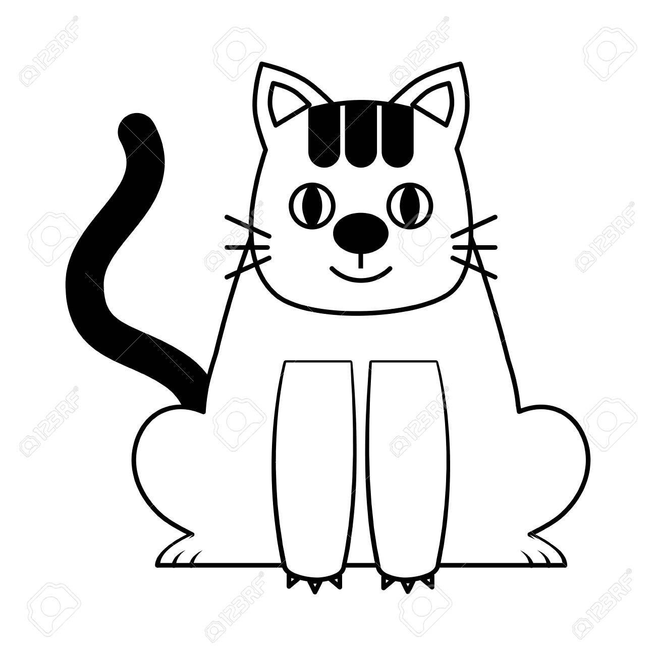 甘いキティ座っている漫画の動物パッチベクトルイラスト黒と白 のイラスト素材 ベクタ Image