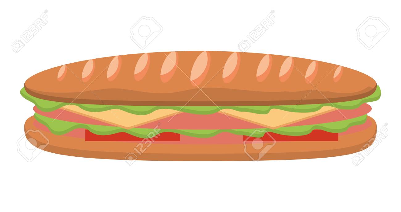 Sandwich In Baguette Bread Tomato Cheese Ham Vector Illustration Royalty Free Cliparts Vectors And Stock Illustration Image
