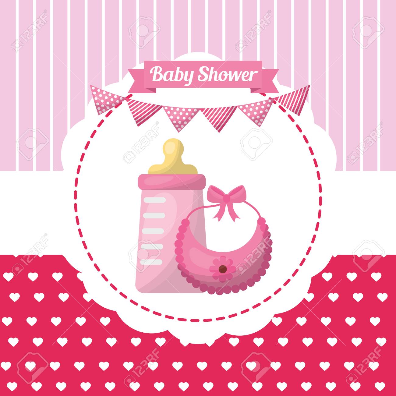 Baby Shower Girl Card Hearts Stripes Background Sticker With