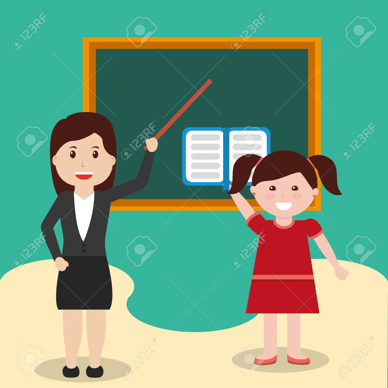 School Teacher And Little Girl Studying Class Vector Illustration Royalty  Free SVG, Cliparts, Vectors, and Stock Illustration. Image 100019416., image size:1300x1300