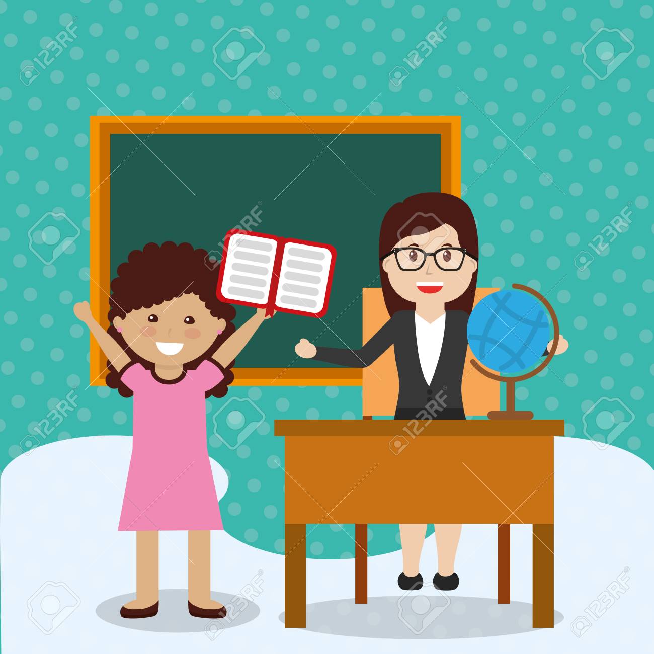 teacher and girls School Teacher And Cute Girl Student In Classroom Vector Illustration Stock  Photo, Picture and Royalty Free Image. Image 100019473.