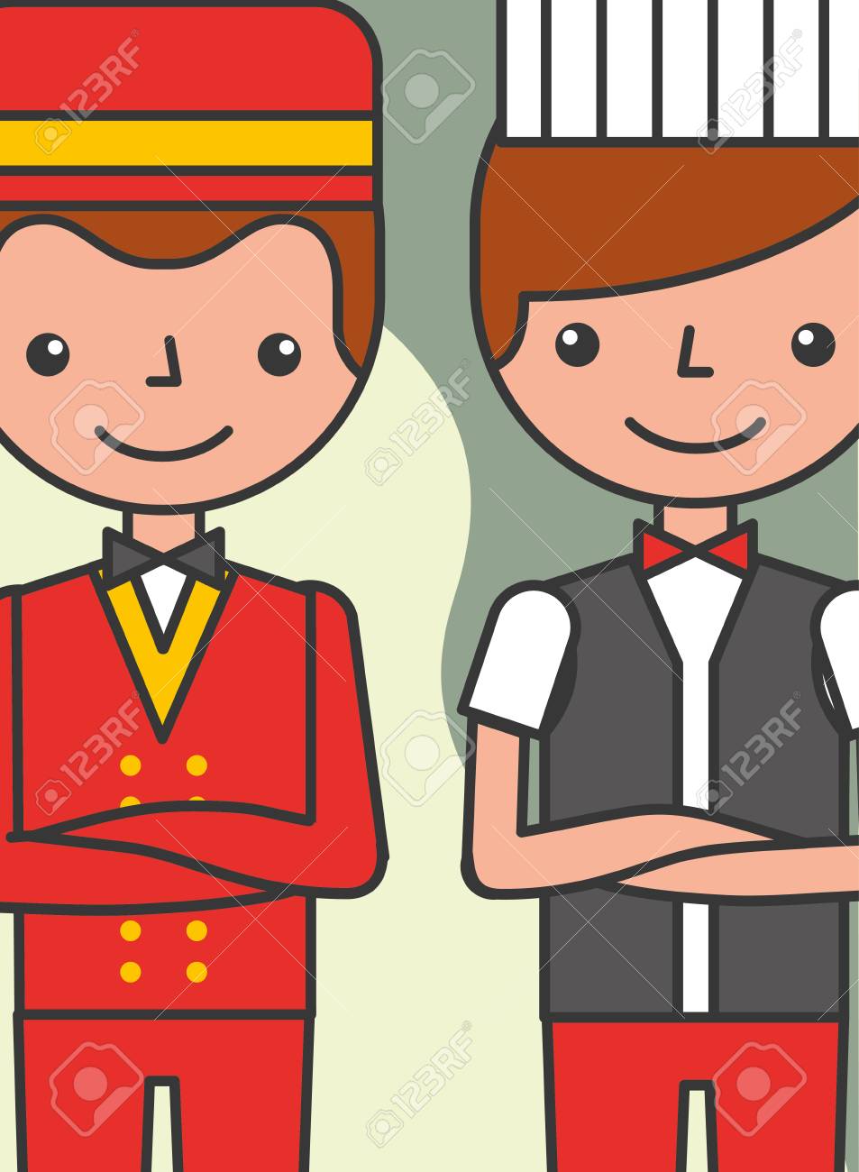 Hotel Service Bellboy And Waiter Restaurant Staff Vector