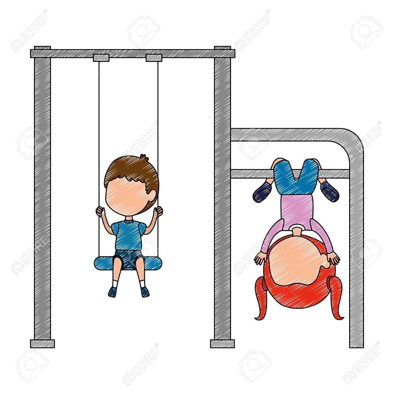 Kids Playing In Swing Park Playground Hanging Vector Illustration Design  Royalty Free SVG, Cliparts, Vectors, and Stock Illustration. Image  102380130., image size:1300x1300