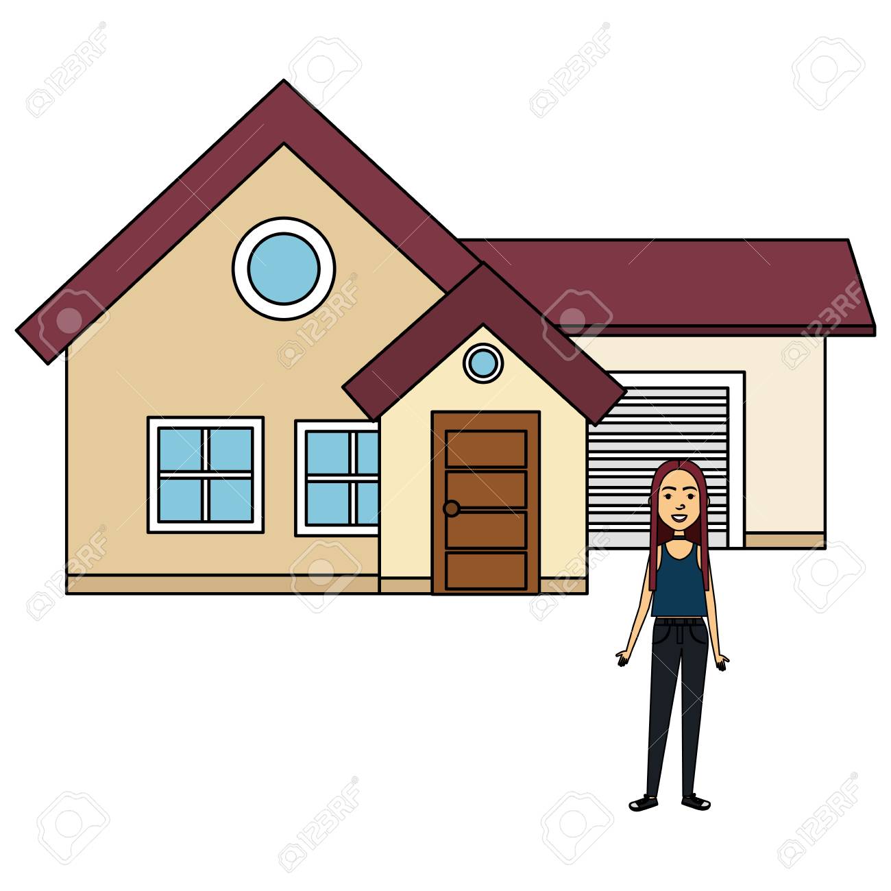 Young Woman Outside The House Vector Illustration Design Royalty Free SVG,  Cliparts, Vectors, and Stock Illustration. Image 103019171., image size:1300x1300