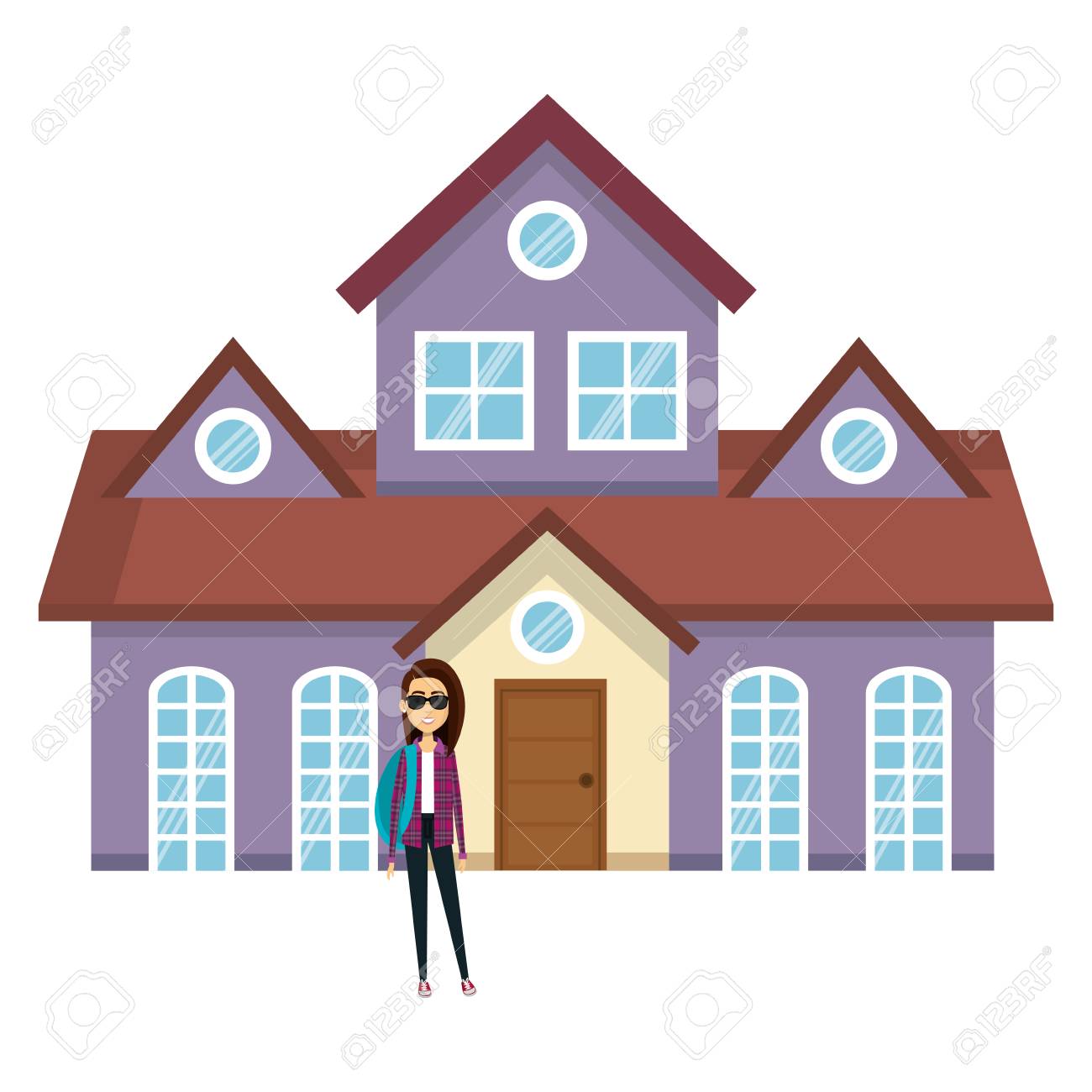 Young Woman Outside The House Vector Illustration Design Royalty Free SVG,  Cliparts, Vectors, and Stock Illustration. Image 103017939., image size:1300x1300