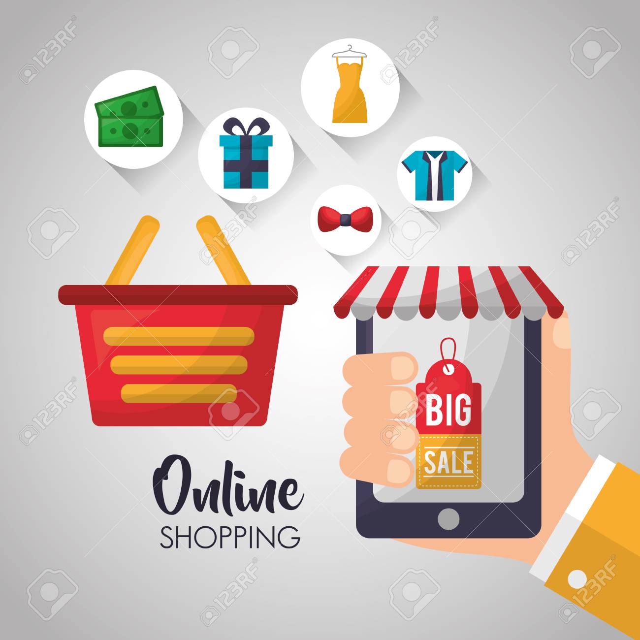 Online Shopping Hand Smartphone Shop Store Basket Accessories.. Royalty Free Cliparts, Vectors, And Stock Illustration. Image 105858885.