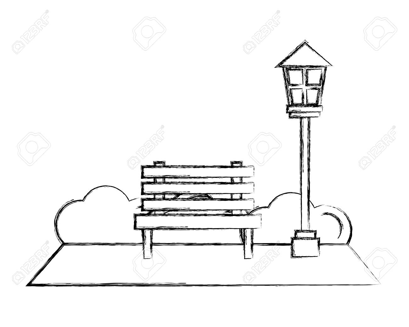 Park Bench Lamppost Bushes Natural Vector Illustration Hand Drawing Royalty Free Cliparts Park Bench Lamppost Bushes Natural Vector Illustration Hand Drawing Royalty Free Cliparts