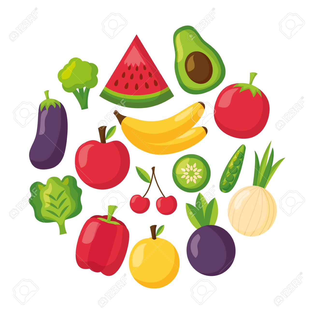 Fruits And Vegetables Healthy Food Fresh Vector Illustration Royalty Free  SVG, Cliparts, Vectors, and Stock Illustration. Image 127260782., image size:1300x1300