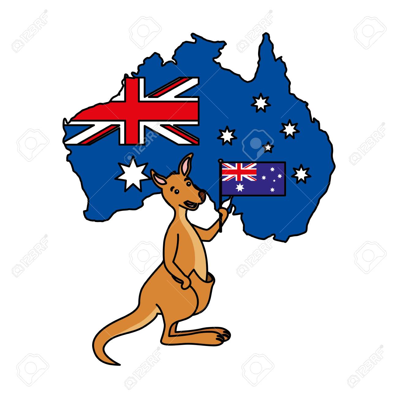 Kangaroo With Hat Australian Flag Map Vector Royalty Cliparts, Vectors, And Stock Illustration. Image