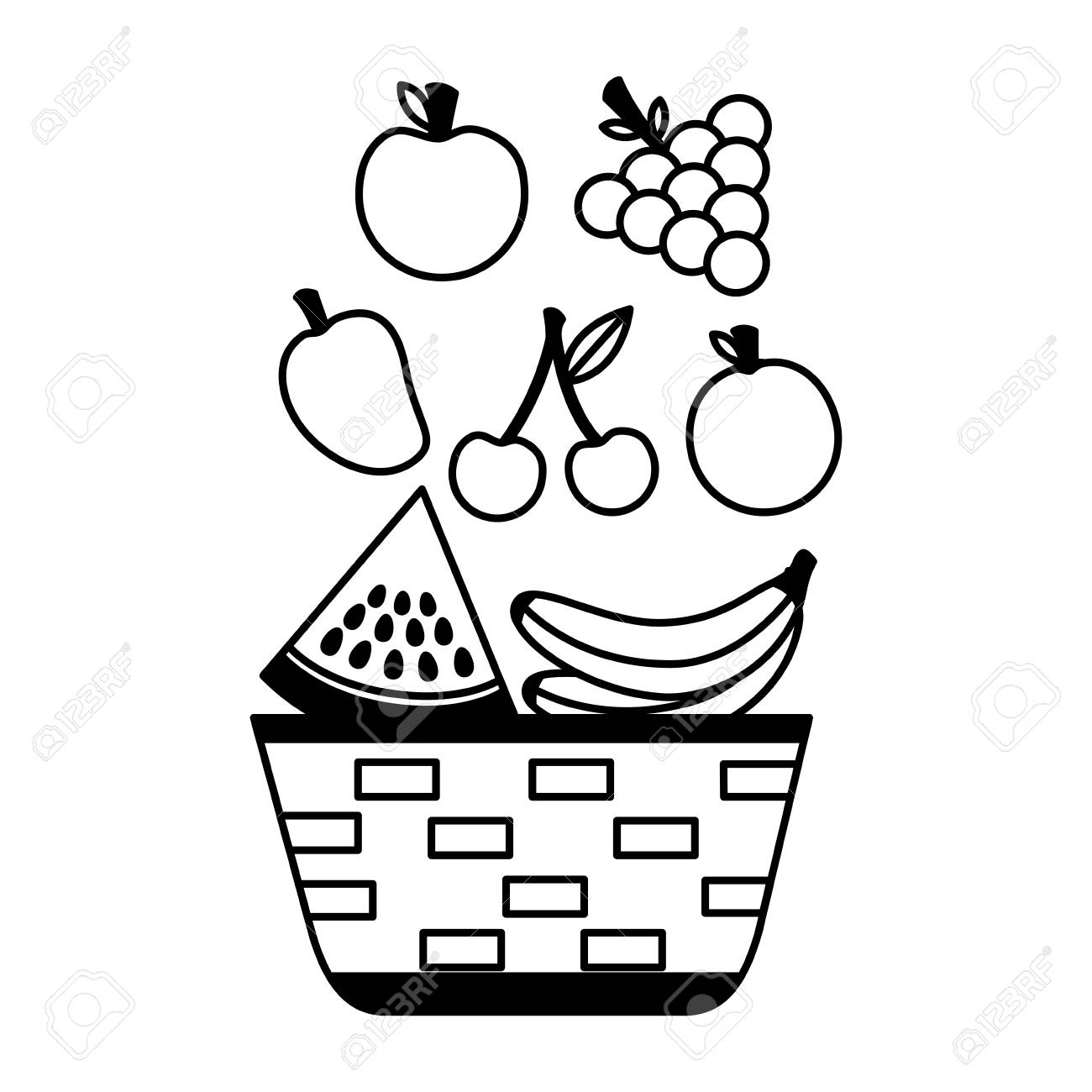 Black And White Basket Of Fruits Doodle Illustration Art Transparent  Background Generative Ai, Black And White, image size:1300x1300