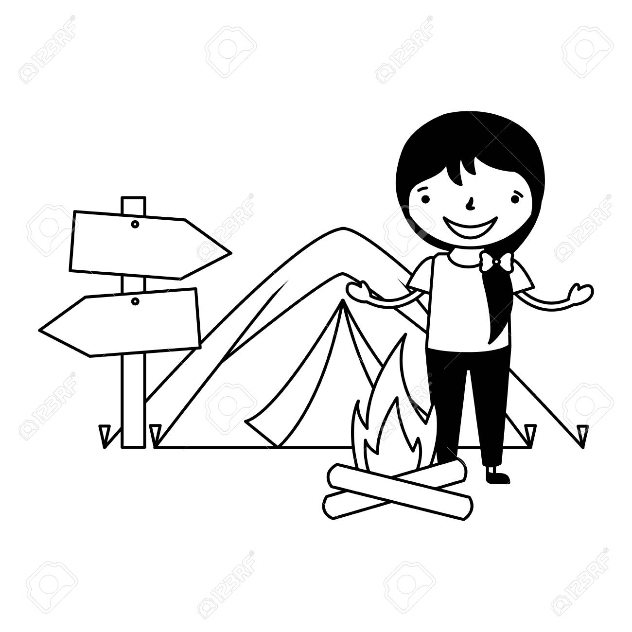 Camping Tent Cartoon Black And White