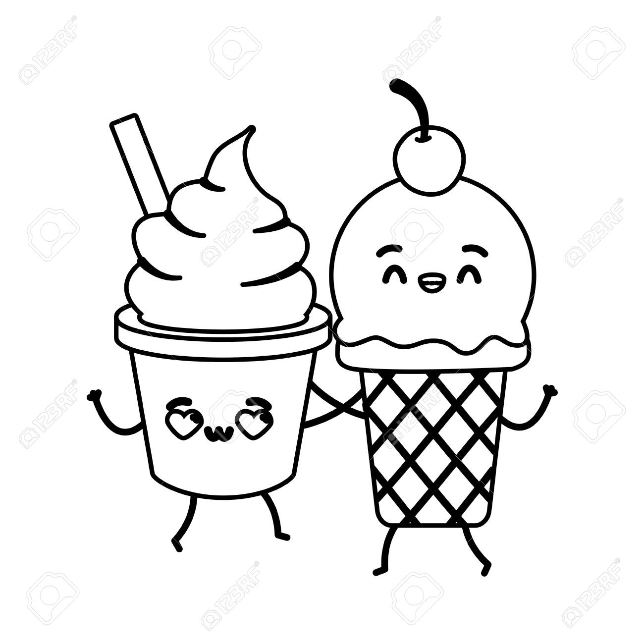 Kawaii Ice Cream Friendly Fast Food Cartoon Vector Illustration Royalty Free Cliparts Vectors And Stock Illustration Image