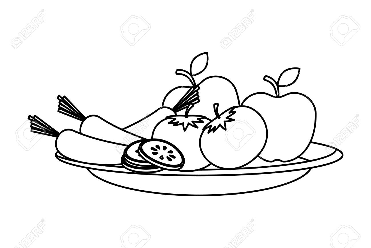 Dish With Vegetables And Fruits Salad Vector Illustration Design Royalty  Free SVG, Cliparts, Vectors, and Stock Illustration. Image 129830958., image size:1300x868