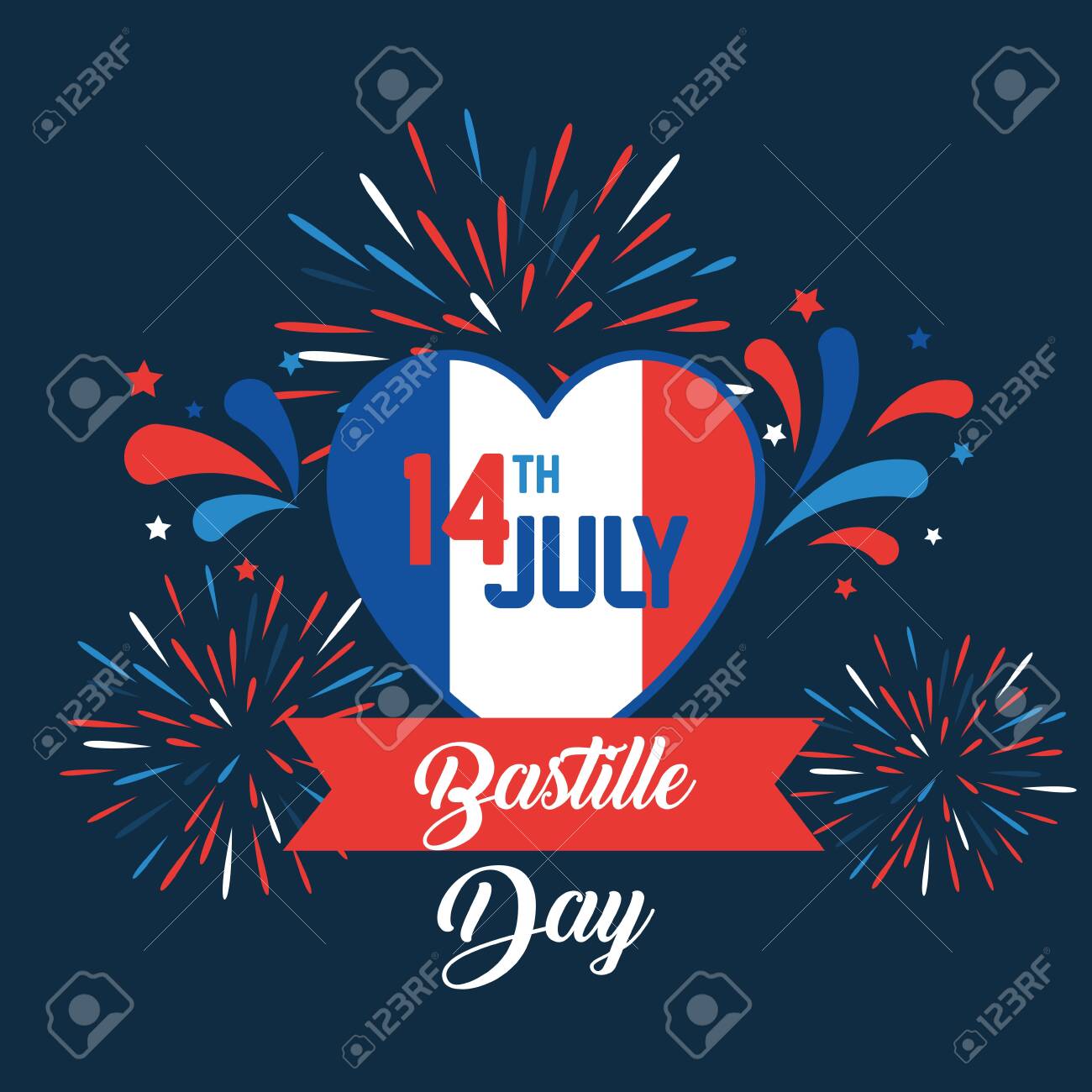 heart france flag with ribbon and fireworks to bastille celebration vector illustration - 129824192 heart france flag with ribbon and fireworks to bastille celebration vector illustration - 129824192