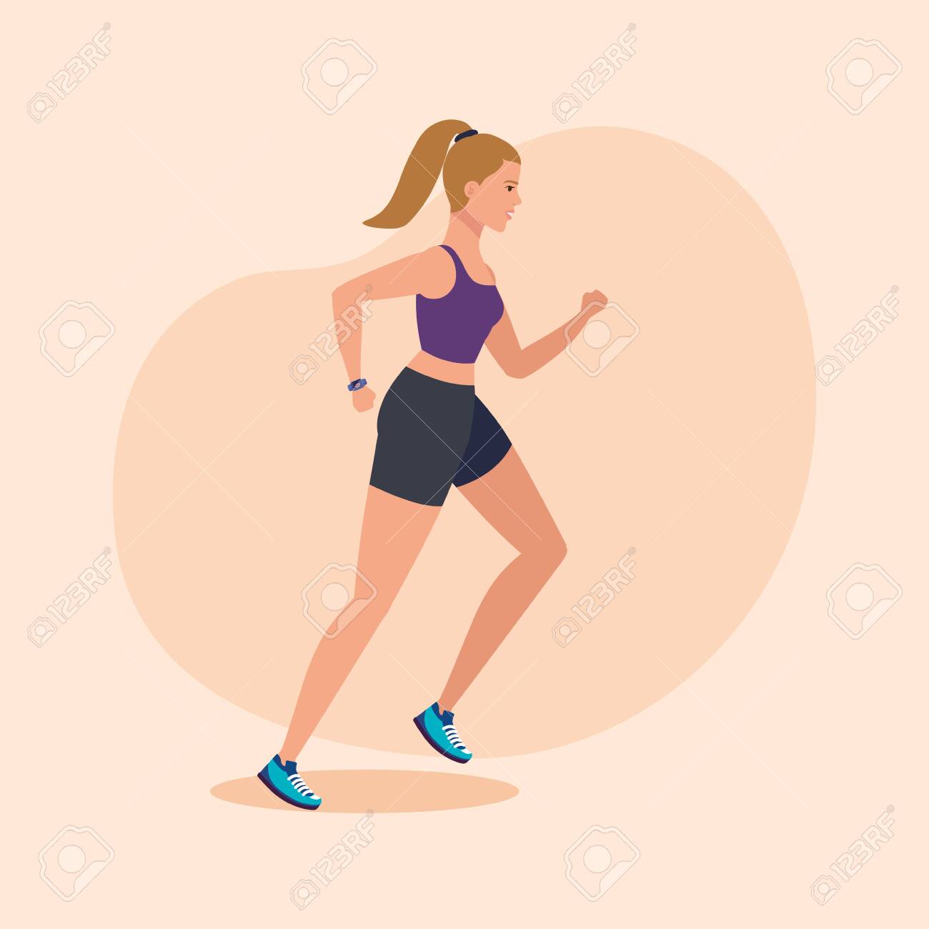 fitness woman running to practice sport over pink background, vector illustration - 133950048 fitness woman running to practice sport over pink background, vector illustration - 133950048