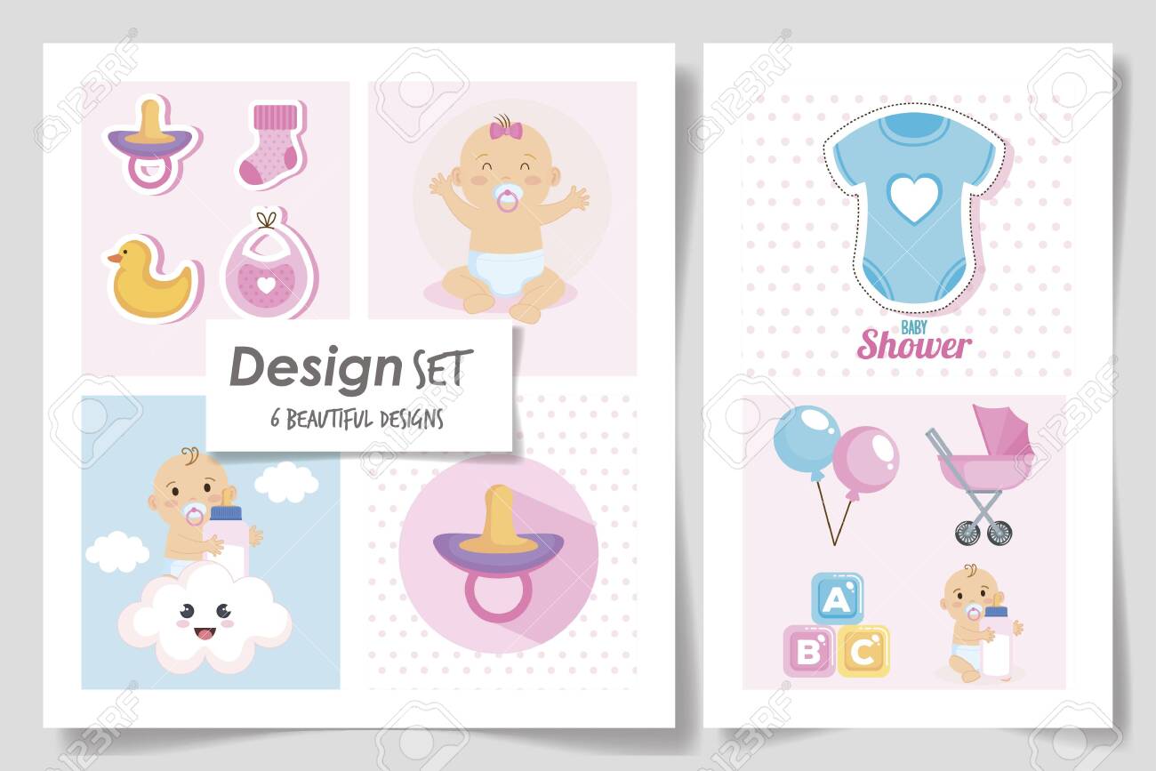 Set Six Designs Of Baby Shower For Girl Vector Illustration Design Royalty Free Cliparts Set Six Designs Of Baby Shower For Girl Vector Illustration Design Royalty Free Cliparts