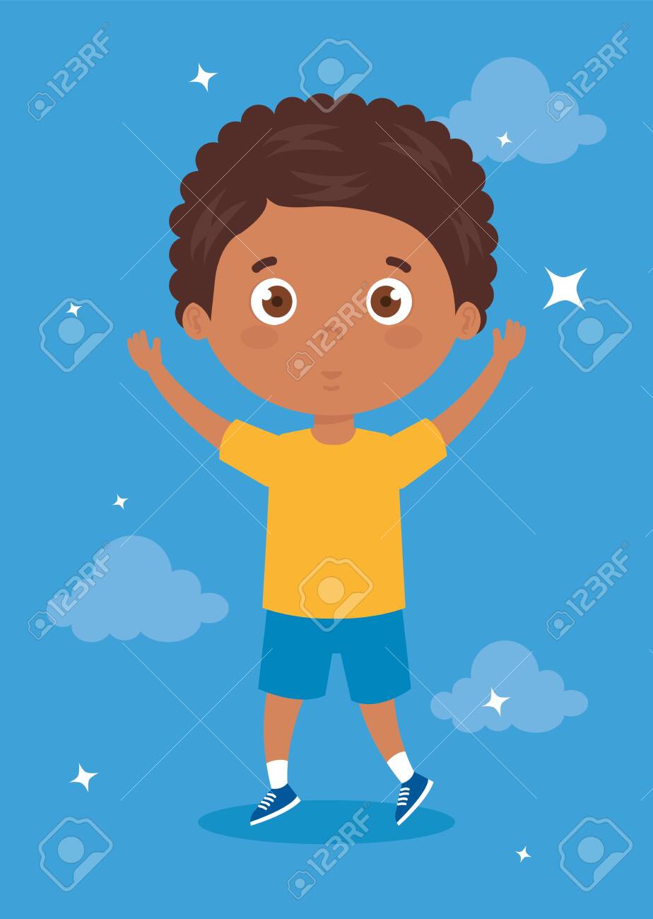 Cheerful Boy Standing With His Hands Up Vector Illustration Design Royalty Free Cliparts Vectors And Stock Illustration Image