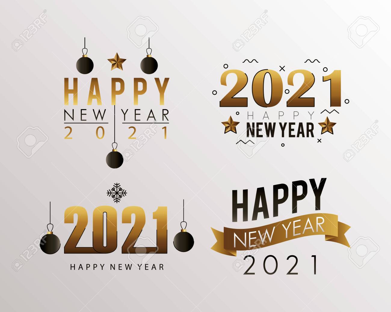 Happy New Year 21 Letterings Set Vector Illustration Design Royalty Free Cliparts Vectors And Stock Illustration Image