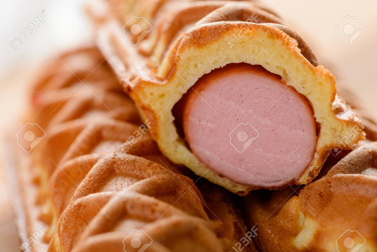 Close Up On Waffle Corn Dogs Stock Photo Picture And Royalty Free Image Image 132222224