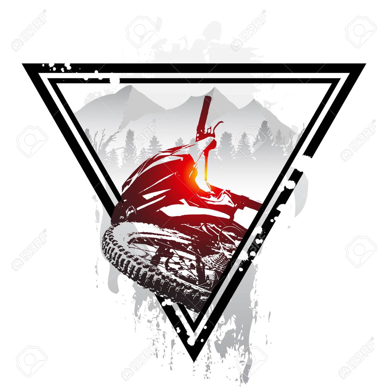 Emblem with mountain bike and helmet. Downhill mountain biking concept art. Mtb, freeride, bicycle, enduro, extreme sport. - 152732325 Emblem with mountain bike and helmet. Downhill mountain biking concept art. Mtb, freeride, bicycle, enduro, extreme sport. - 152732325