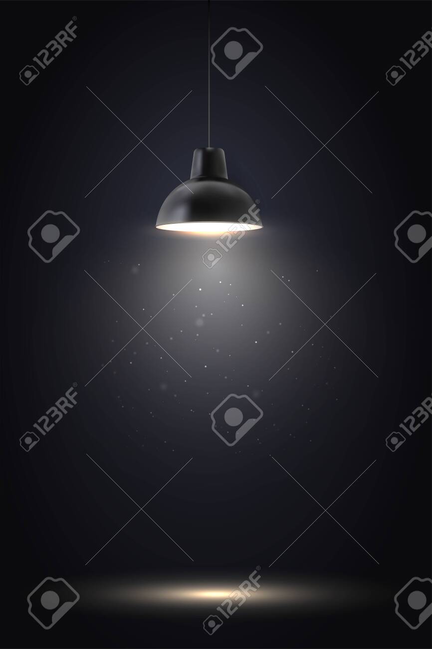 Lamp in dark room. Spotlight on black background. Place for text or product presentation. - 158475137 Lamp in dark room. Spotlight on black background. Place for text or product presentation. - 158475137