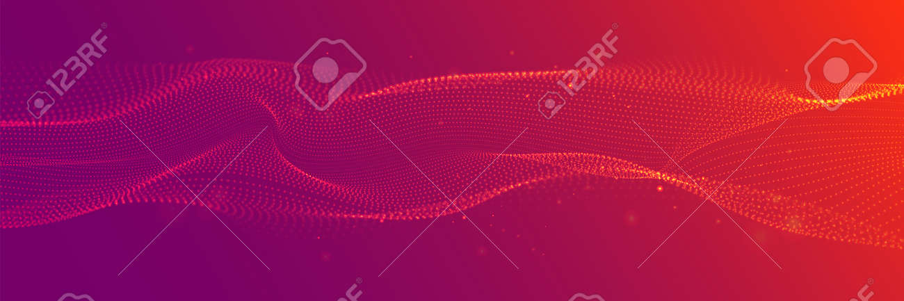 Red wide abstract wavy particle background. Flowing particles with depth of field. Technology, science, gaming, cinema, website vector background. - 163150005 Red wide abstract wavy particle background. Flowing particles with depth of field. Technology, science, gaming, cinema, website vector background. - 163150005