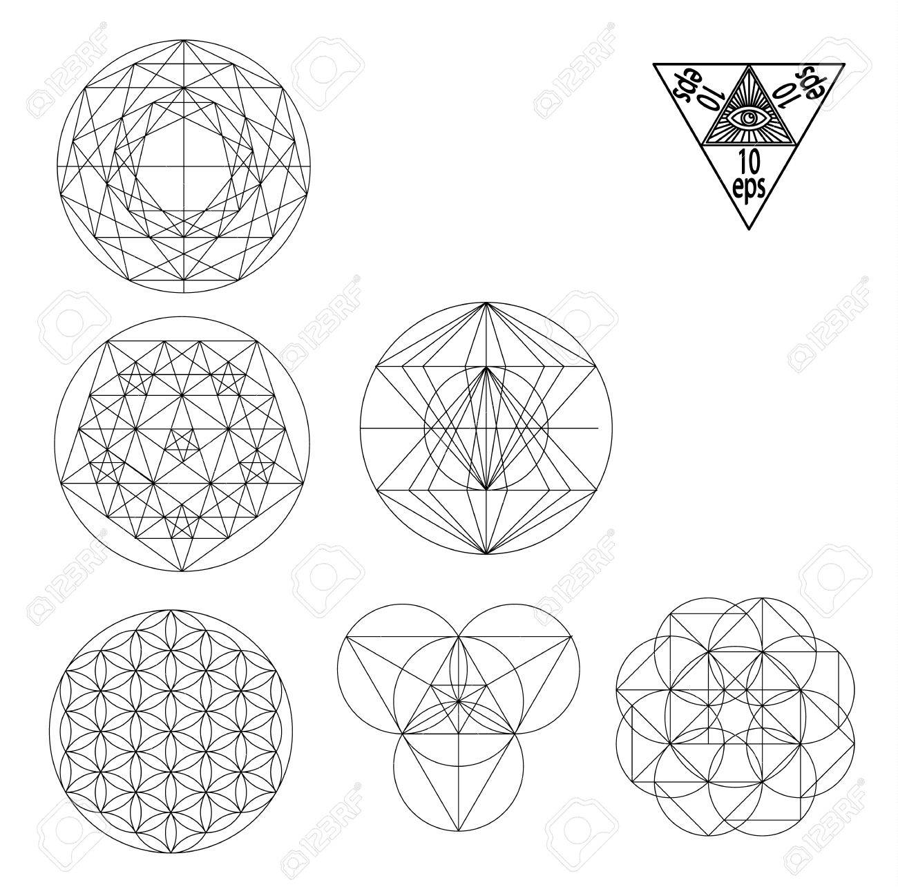 Symboles Géométriques Sacrés Et Signes Dillustration Vectorielle Tatouage Hipster Symbole De Fleur De Vie Metatrons Cube